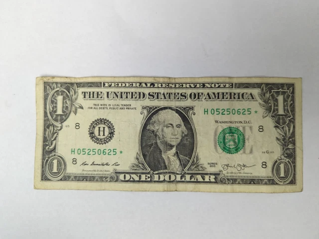 1 dollar bill star note series 2013 serial H05250625