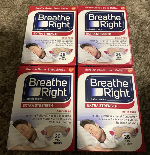 4 cajas de tiras bronceadas nasales para respirar derecho fuerza extra (26 por caja)