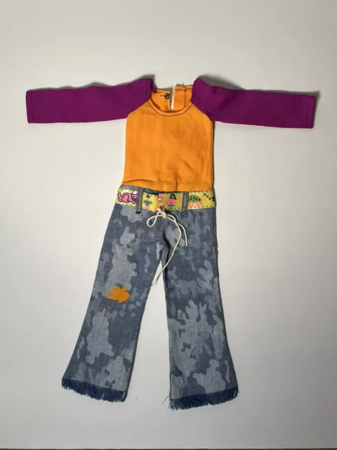 Vintage Ideal Crissy Doll Funky Feathers Outfit Jeans Jumpsuit Belt Excellent