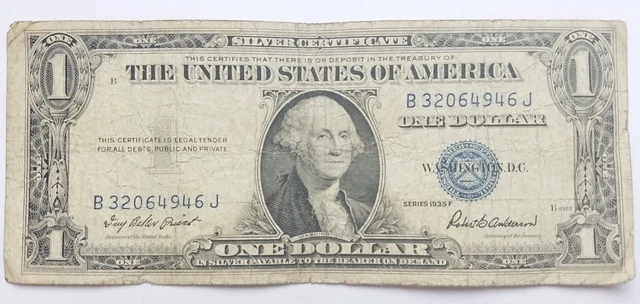 1935 F Blue Seal $1 One Dollar Silver Certificate Bill - Old Paper Money