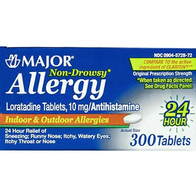 MAJOR ALLERGY LORATADINE 10mg Antihistamine NonDrowsy Tablets 300