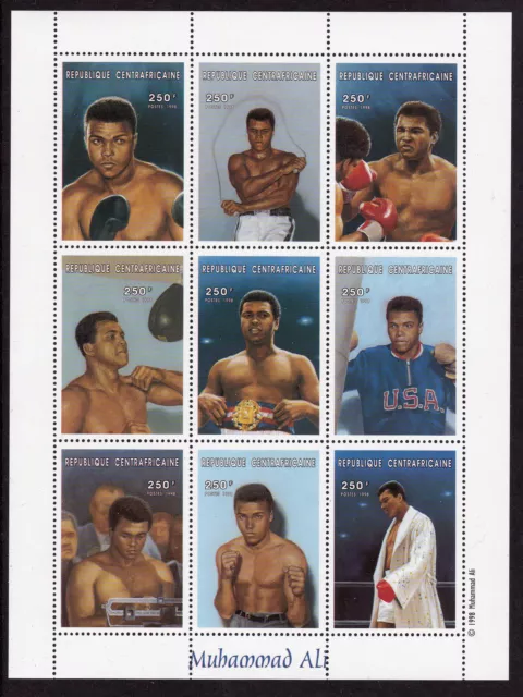 Muhammad Ali "The Champ" Plate Block of 9 Stamp Sheet from Centrafricaine