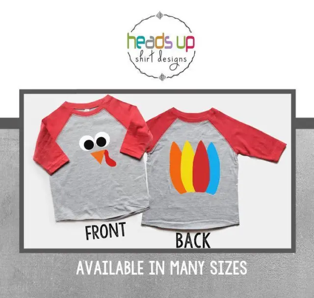 Thanksgiving Turkey Face Shirt with Feathers Raglan Toddler Boy or Girl Baby Tee