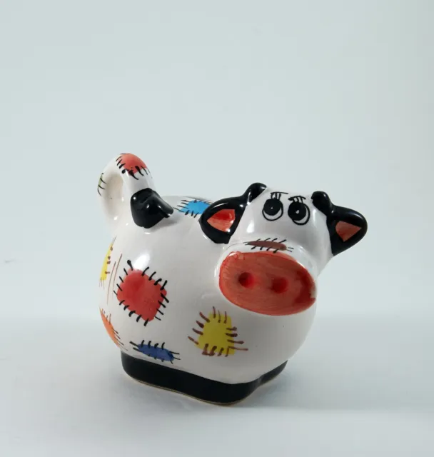 Cow Piggy Bank White Patched Collectible Ceramic Dairy 5"  Vintage