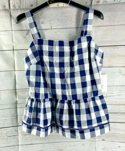 Maison Jules Blue Cotton Gingham Peplum Top Tank L