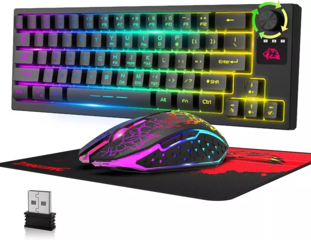 Kabelloses Gaming-Tastatur-Maus-Set mit RGB-LED-Knopf tragbare 64-Tasten 2400DPI