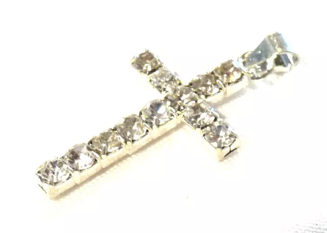 Bijou alliage argenté pendentif petite croix en strass blanc cross