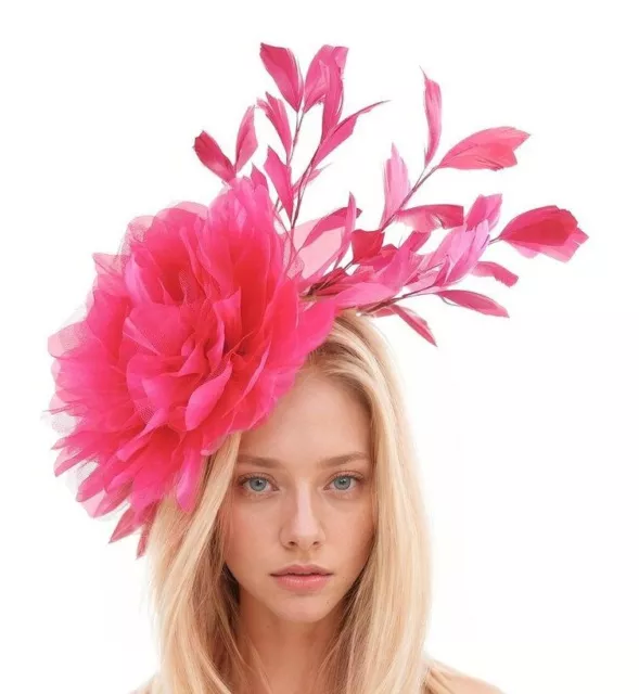 Fuchsia Pink Feather Kentucky Derby Fascinator Hat Wedding Cocktail Garden