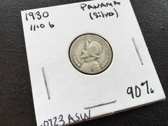 1930 Panama Silver 1/10th Balboa Coin Extra Fine Circulated High Relief # 557