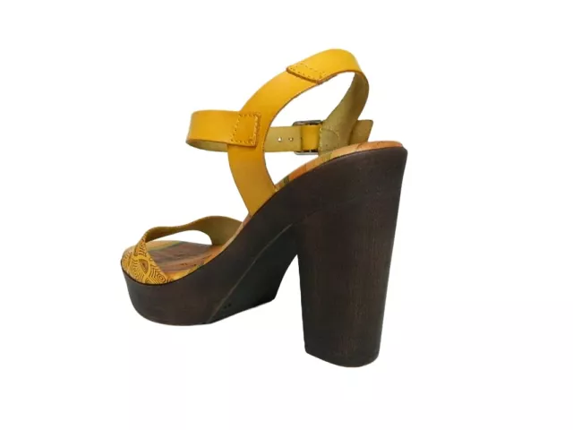 RAQUEL PEREZ 12978 Sandales Femmes Sabots Talon Haut Véritable Cuir Jaune 2