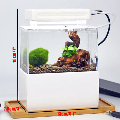 Mini Fish Tank with LED Desktop Acrylic Aquarium Bowl For Goldfish Small Fish