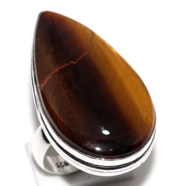 925 Silver Plated-Tiger Eye Ethnic Ring Jewelry US Size-7.5 JW