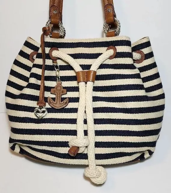 Brighton Sea Side Surf Navy Striped, Anchor Nautical Drawstring Bucketbag $290