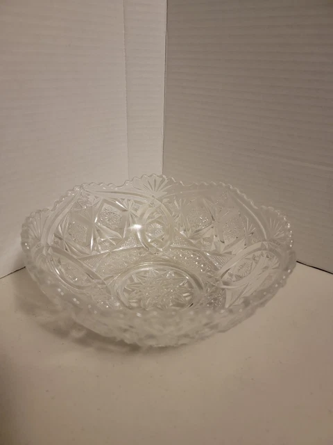 GLASS Footed Bowl Sawtooth Pineapple Starburst Crosshatching Cornflower