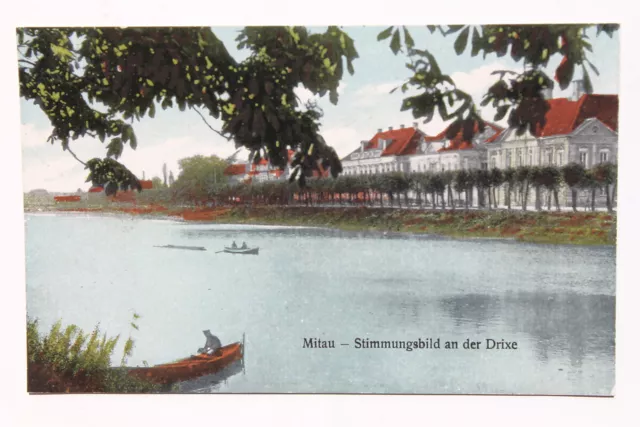 18684 AK Mitau Drixe mit Ufer Straße und Häusern Lettland 1915 WW1