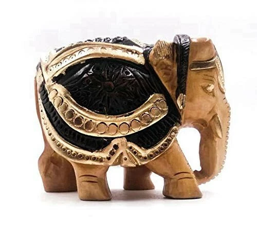 3 " en Bois Fait à la Main Éléphant Statue Animal Figurine Modèle Décor - (CA16)