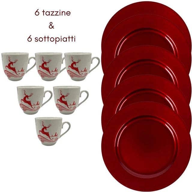 Set 6 Tazzine E Piattini Personalizzati Per Natale - Ceramica Con Nomi - Scatola Rossa Regalo - Made In Italy