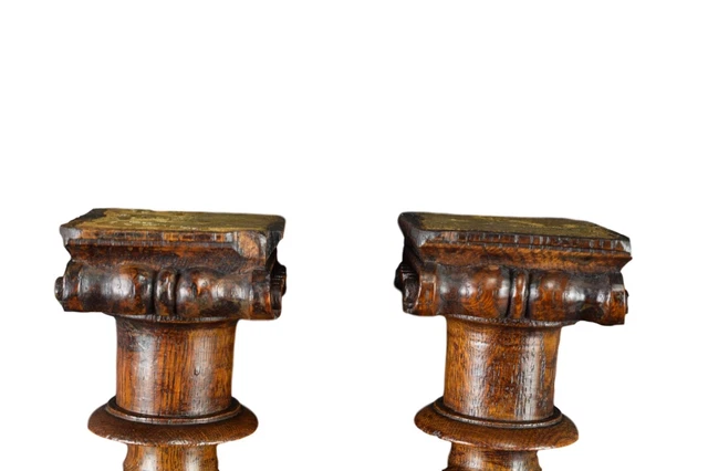 Antique Architectural Pair Carved Wood Corinthian Trim Posts Pillars Column 3