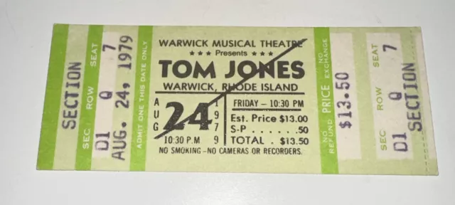 8/24/79 TOM JONES Concert Full Untorn Ticket Stub Warwick Theatre Rhode Island