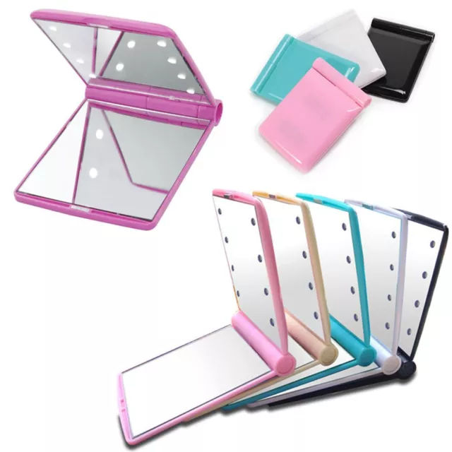 HOT Portable Pocket Compact Make Up Mirror Folding with 8 LED Lights Cosmetic