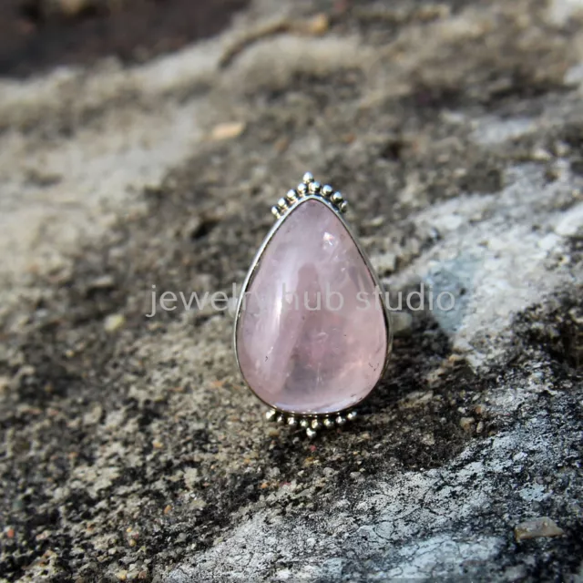 925 sterling solid silver ring natural pink rose quartz gemstone birthstone ring