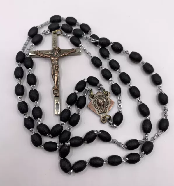 Rosary Crucifix Knights Of Columbus Vintage Catholic Religion 18” Black Italy