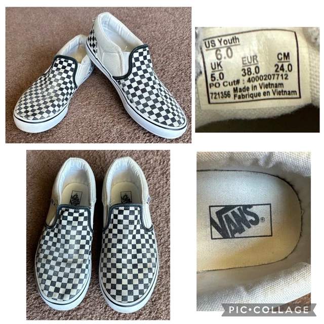 VANS Classic Slip On Black/White Checkerboard Shoes YOUTH SIZE US 6