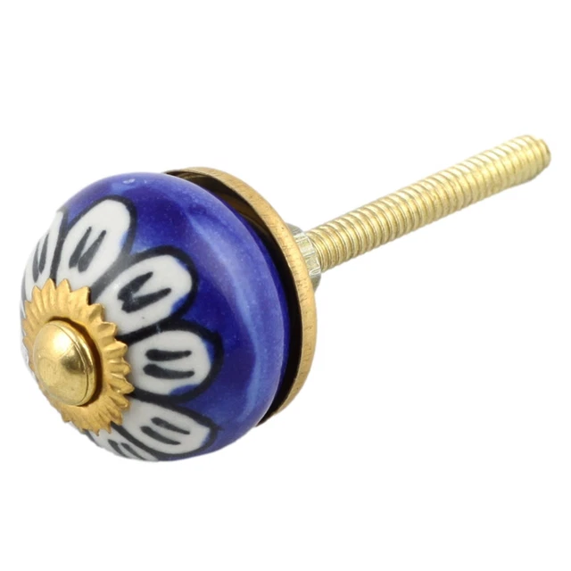 Bouton de meuble en céramique Petite poignée de porte Fleur bleu et blanc