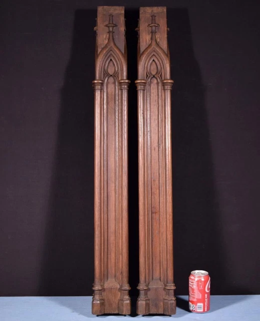*36" Tall Pair of French Antique Gothic Solid Oak Posts/Pillars/Columns Salvage