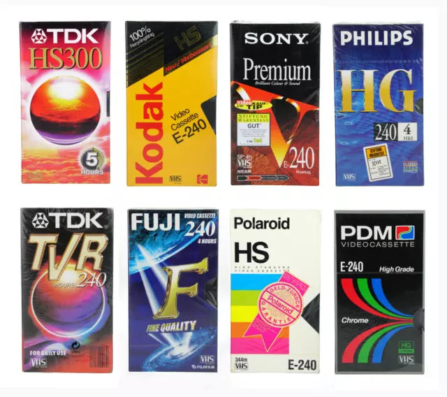 VHS Videokassetten Leer NEU OVP TDK Sony Fuji Kodak Philips Polaroid (A-996)