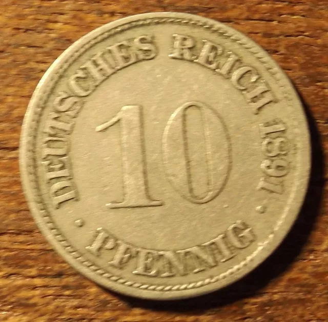 Germany Empire 10 Pfennig Coin Dated 1891 D Very Nice Coin