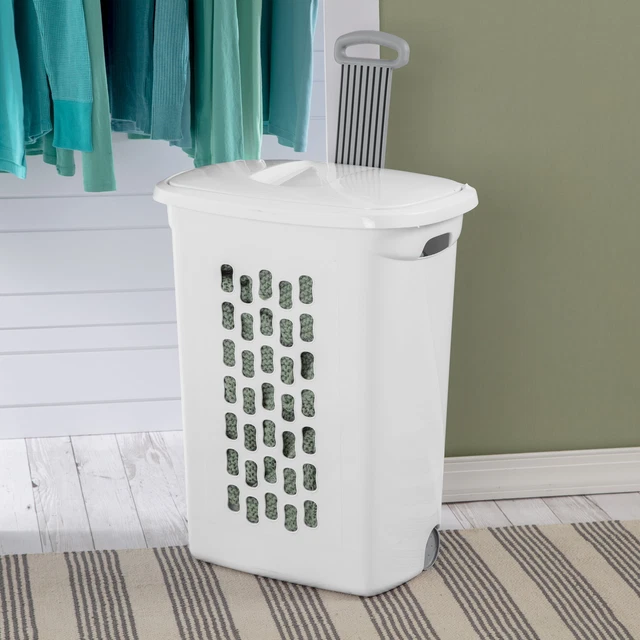 Set of 2 Ultra Wheeled Hamper Plastic Laundry Carts Portable Retractable Handle