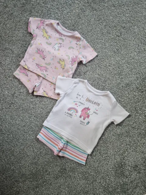 Pacchetto pigiami bambine 0-3 mesi pantaloncini unicorni pjs rosa bianco abbigliamento da notte q
