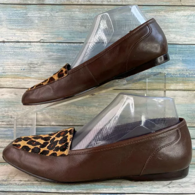 ENZO ANGIOLINI SOFT Brown Leather Flats Shoes Animal Print Square Toe ...