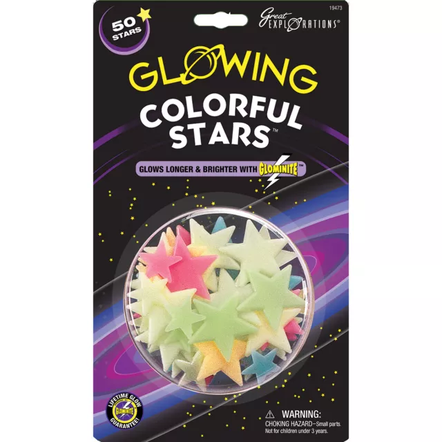 Great Explorations Glowing Star Pack-Colorful Stars 50/Pkg GLOW-19473