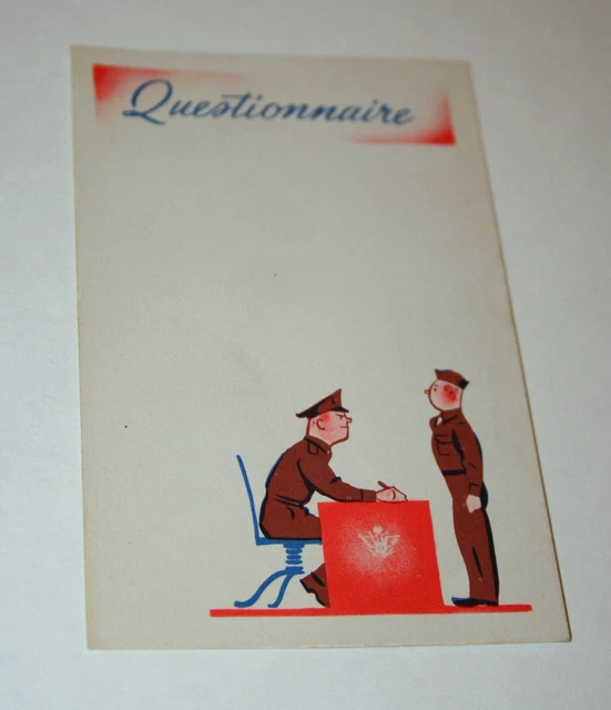 VINTAGE 1940S GI WWII War Army Cartoon Soldier Questionnaire Postcard ...