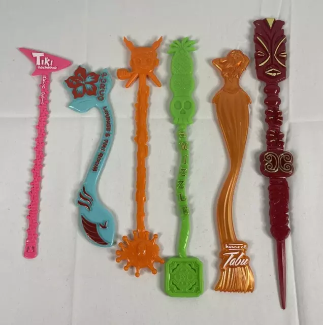 Tiki Swizzle Stick Lot x6 Tiki Underground Tikiland Swizzle Porco Tabu Lowbrow