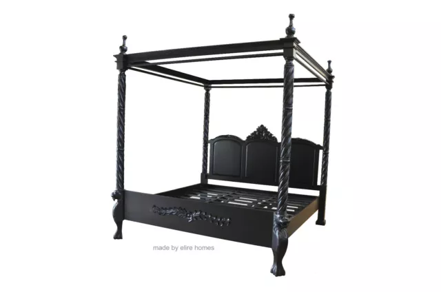 UK STOCK 6' Super King size Gothic Black Lion King Four Poster mahogany bed