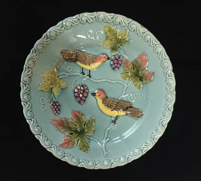 Antique MAJOLICA G.S Zell German 8 1/4" Plate - Bird and Berry Pattern