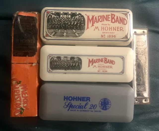 Lot 5 Vintage Hohner 1896 Marine Band A440 Special 20 Echo Harmonica Key C D G