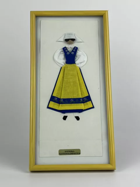 Fabric 3D Textile Wall Art Swedish Women Doll Sweden Vintage Yellow Framed Small