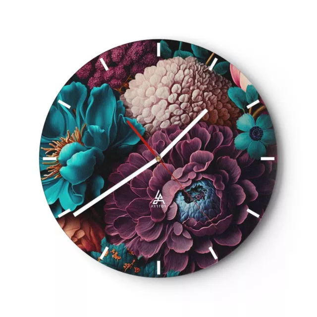 Horloge murale en verre 40x40cm Silencieuse Fleurs Botanique Ancien Wall Clock