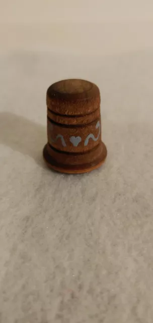 Rare Vintage Wood With Hand Painted ( BLUE HEART ) Collectible Thimble