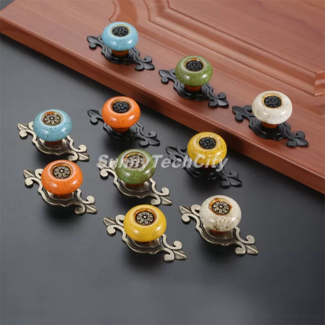 2x Retro Cabinet Ceramic Knobs Cupboard Closet Wardrobe Drawer Bin Pull Handles