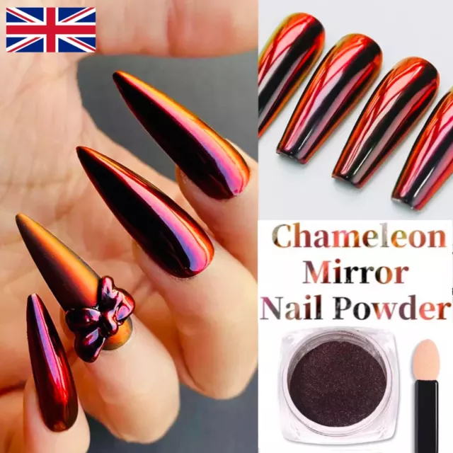 RED to BLACK Chameleon Mirror Nail Powder Duo Chrome Pigment Colour Shift H12