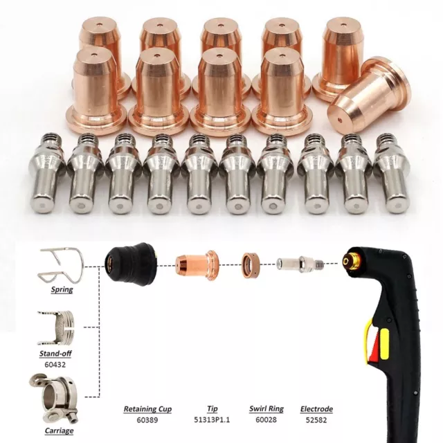 For PT60 IPT 60 Plasma Cutter Consumables Kit 20pcs Electrode Tips and Nozzles