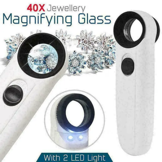 Fashion 40X Magnifying Magnifier Glass Jeweler Eye Jewelry 2LED Light Loop 2023