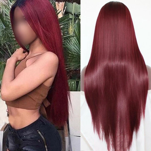 High Quality Ombre Burgundy Wig Soft and Durable Synthetic Hair Realistic Look