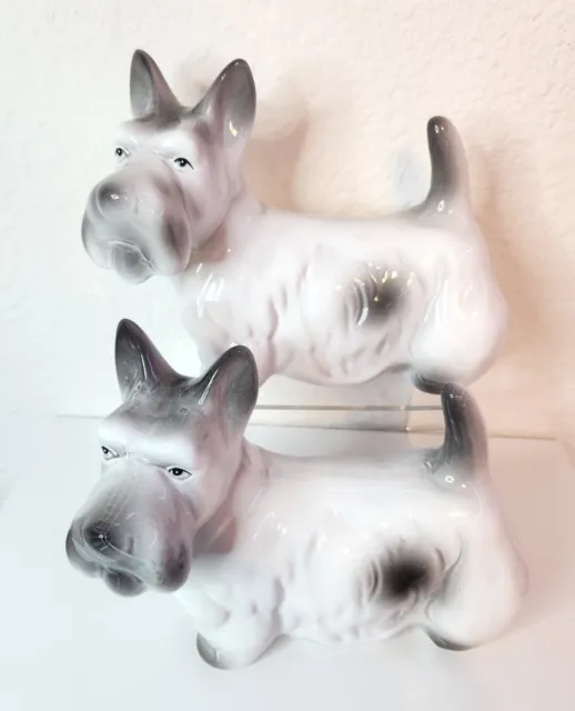 Scottish Terrier Dogs Ceramic Decorative Pieces Set of Two Grey & White