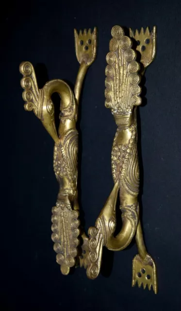 12.3'' Inches Peafowl Brass Door Pull Peacock Shape Handicraft Door Handles Pair